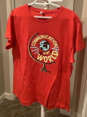 Red Graphic Tee "Communication Is My World" Size 2XL